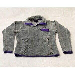 Patagonia Worn Wear Polartec Fleece Womens S Gray Purple 1/4 Snap Pullover EUC